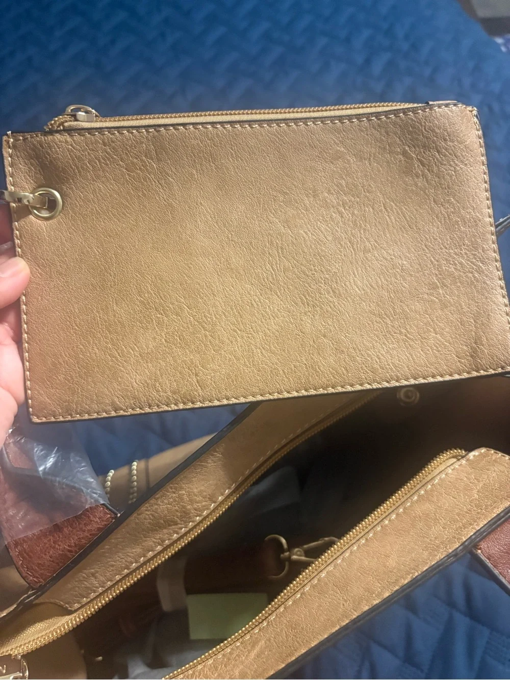 Dasein Tan Studded Satchel with Dual Top Handles